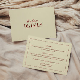 Cartão De Informações Elegantes Detalhes de Casamento em Marfim e Vermel