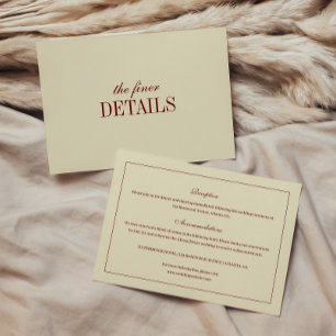 Cartão De Informações Elegantes Detalhes de Casamento em Marfim e Vermel