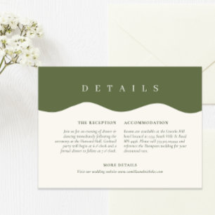 Cartão De Informações Elegantes Detalhes de Casamento em Verde Oliva com