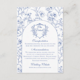 Cartão De Informações Elegantes Detalhes de Casamento Florais em Azul Po