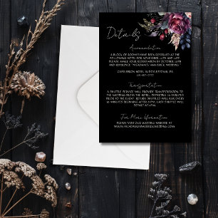 Cartão De Informações Elegantes Detalhes de Casamento Florais Góticos Pr