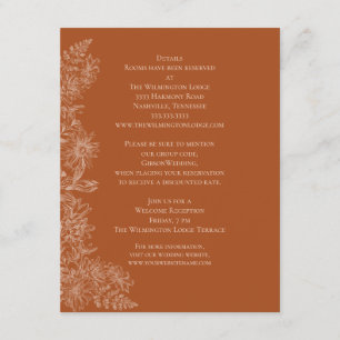 Cartão De Informações Elegantes Detalhes de Casamento Floral em Terracot