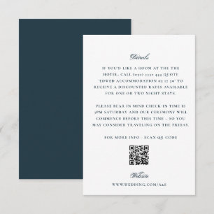 Cartão De Informações Elegantes Detalhes de Casamento Navy Branco com Có