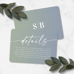 Cartão De Informações Elegantes Detalhes de Casamento Ombre Azul e Verde