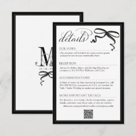 Cartão De Informações Elegantes Detalhes de Casamento Simples com Laço P