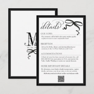 Cartão De Informações Elegantes Detalhes de Casamento Simples com Laço P