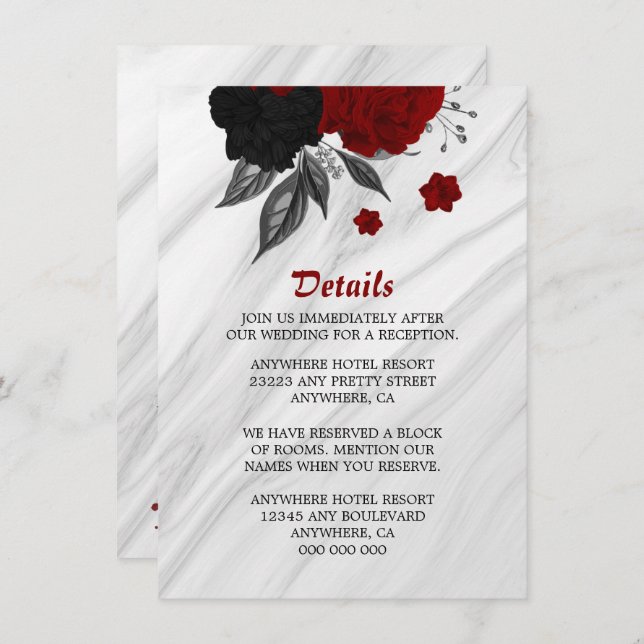 Cartão De Informações Elegantes detalhes de flores pretas e vermelhas (Frente/Verso)