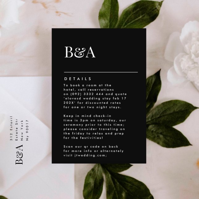 Cartão De Informações Elegantes Detalhes de Monograma Preto Moderno (DETAILS showcasing suite - additional items (bought separately))