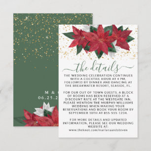 Cartão De Informações Elegantes Detalhes de Noiva de Natal com Poinsetti