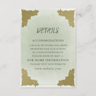 Cartão De Informações Elegantes Detalhes em Verde Sage e Dourado Vintage