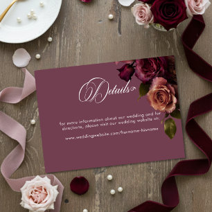 Cartão De Informações Elegantes Detalhes Florais Macios e Burgundy