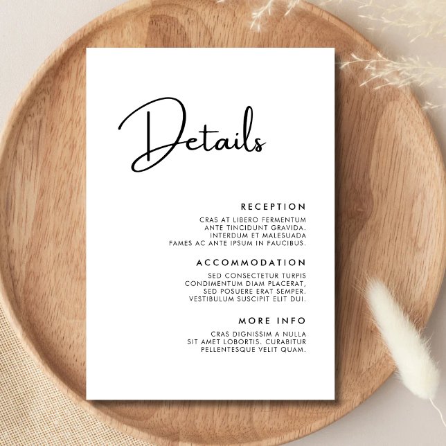 Cartão De Informações Elegantes e Modernos Detalhes de Casamento Preto e (Criador carregado)