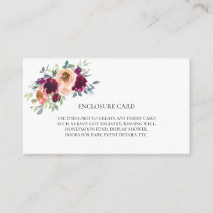 CARTÃO DE INFORMAÇÕES ELEGANTES FLORAIS AQUARELADAS BLUSH DE VINHO BOHÈM