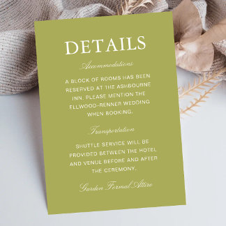 Cartão De Informações Elegantes Informações de Casamento em Script Verde