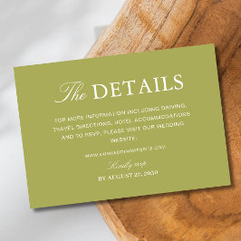 Cartão De Informações Elegantes Informações de Casamento em Script Verde