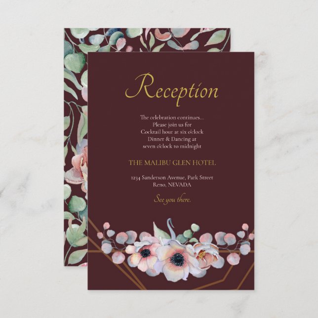 Cartão De Informações Elegantes Molduras Geométricas Florais de Anêmona  (Frente/Verso)