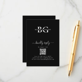 Cartão De Informações Elegantes Monogramas de Iniciais em Preto e Branco