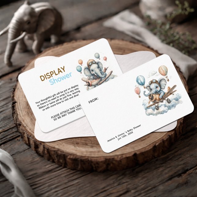Cartão De Informações Elephant Aviator Baby Shower Display Shower  (Criador carregado)