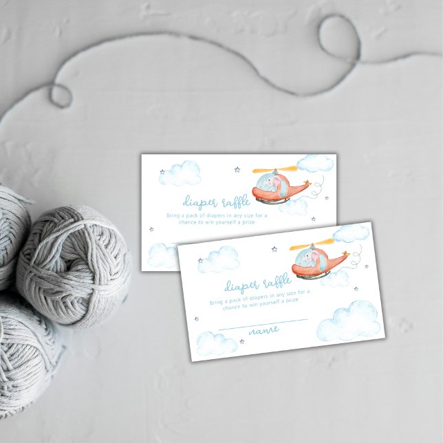 Cartão De Informações Elephant Helicopter Diaper Raffle Baby Shower  (Elephant Helicopter Diaper Raffle Baby Shower Enclosure Card)