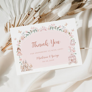 Cartão De Informações Em Flor Pink Bow Baby Shower Floral Obrigado