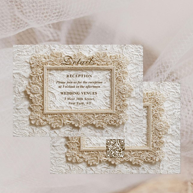 Cartão De Informações Embroidery Timeless Lace Frame Wedding Details (Criador carregado)