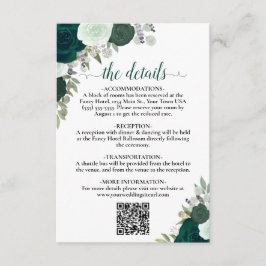 Cartão De Informações Emerald Green Boho Detalhes do Casamento Rosas Cód