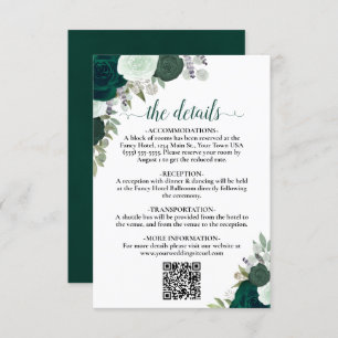 Cartão De Informações Emerald Green Boho Detalhes do Casamento Rosas Cód