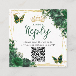 Cartão De Informações Emerald Green Floral Butterfly Quinceanera