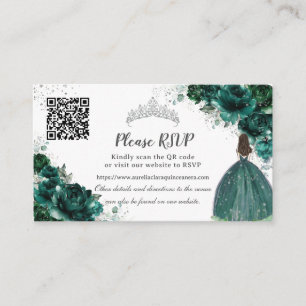Cartão De Informações Emerald Green Floral Silver Quinceañera Código QR