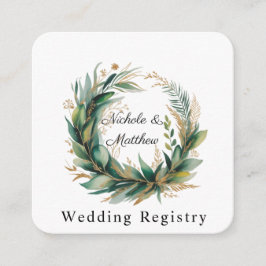 Cartão De Informações Emerald Green & Gold Floral Frame Wedding Registry