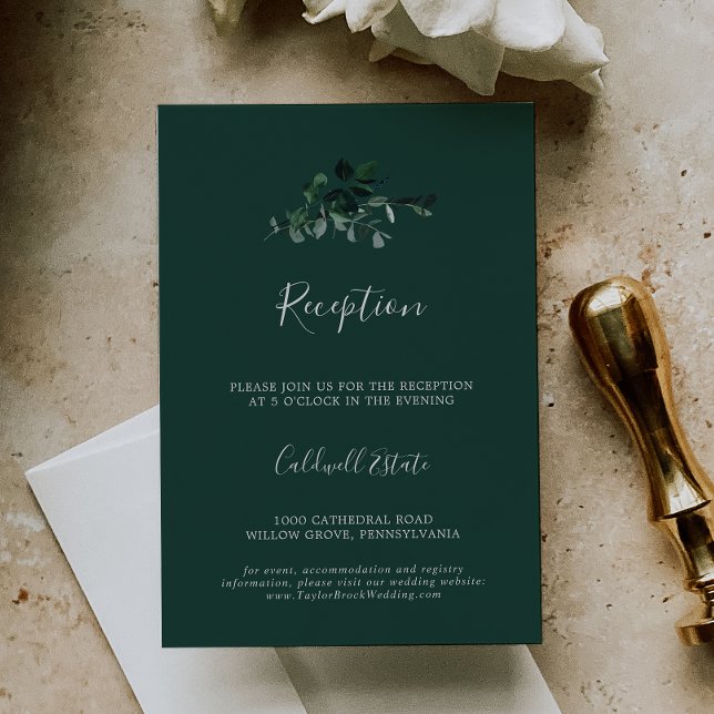 Cartão De Informações Emerald Greenery | Recepção de casamento verde (Criador carregado)