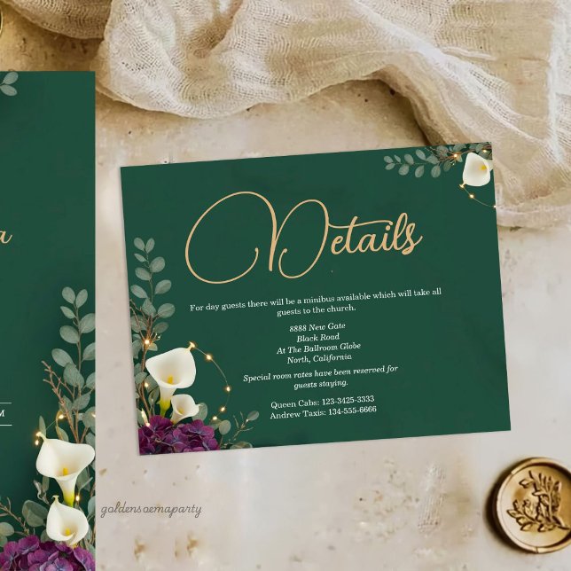 Cartão De Informações Emerald & Ivory Botanical Elegance Wedding (Emerald & Ivory Botanical Elegance Wedding Enclosure Card)