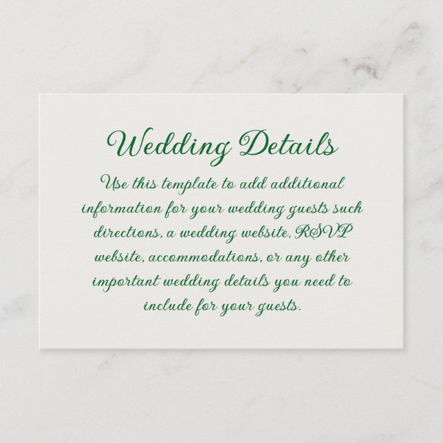 Cartão De Informações Emerald Vine Wedding (Frente)