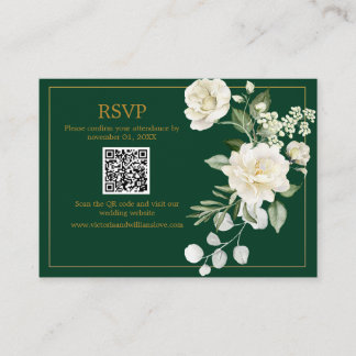 Cartão De Informações Emerald Winter Elegant Gold Floral Wedding Respons