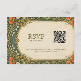 Cartão De Informações Enchanted Forest Art Nouveau RSVP with QR Code