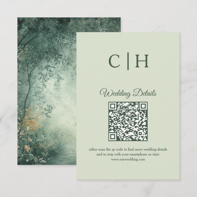 Cartão De Informações Enchanting Forest QR Code Wedding Enclosure (Frente/Verso)