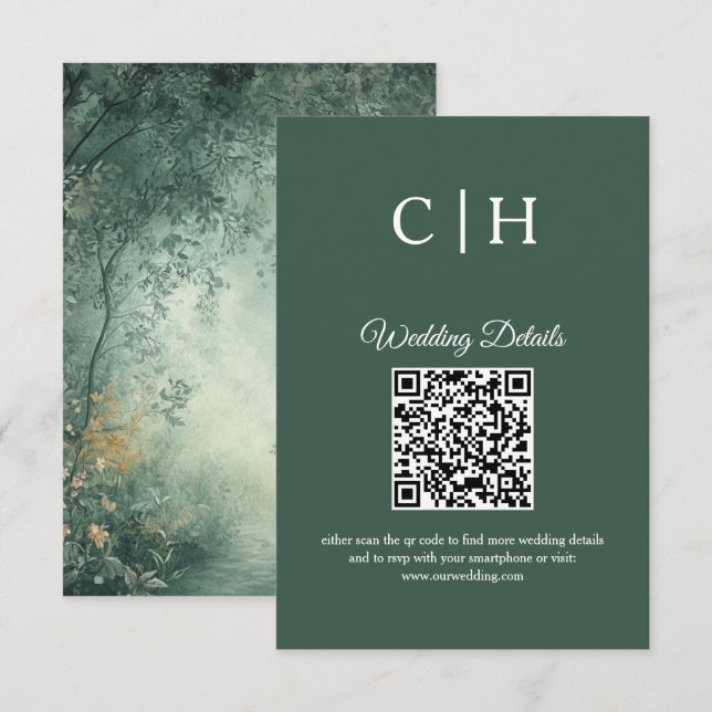 Cartão De Informações Enchanting Forest QR Code Wedding Enclosure (Frente/Verso)