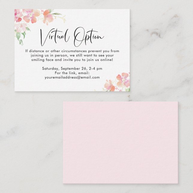 Cartão De Informações Encluso de Partido do Chá de fraldas Virtual Flora (Frente/Verso)