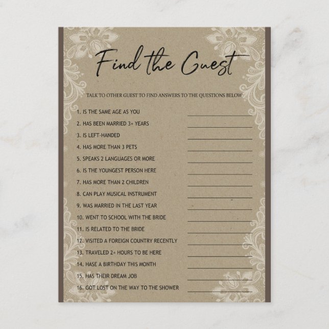 Cartão De Informações Encontre o jogo de Chá de panela convidado (Frente)