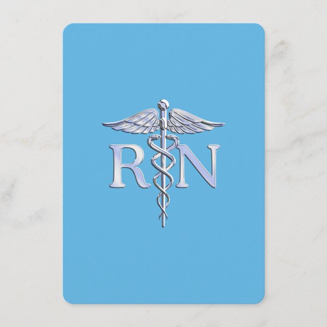 Cartão De Informações Enfermeiro Registrado RN Caduceus no Baby Blue (Frente)