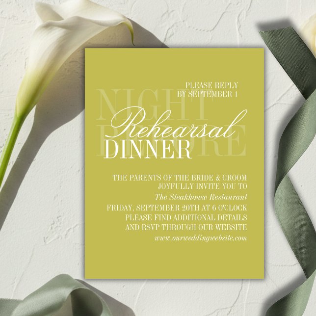 Cartão De Informações Ensaio de Casamento com Letra Moderna Chartreuse (Modern Chartreuse Script Wedding Rehearsal Enclosure Card)