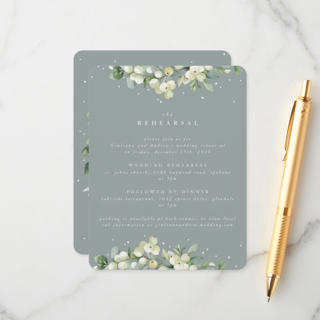 Cartão De Informações Ensaio de Casamento de Seafoam Snowberry+Eucalyptu (Frente/Verso In Situ)