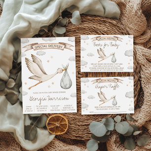 Cartão De Informações Entrega Especial! Sorteio de Fraldas Stork Marrom 
