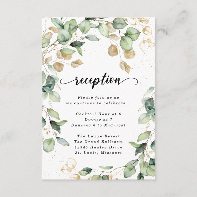 Cartão De Informações Envelope de recepção de aquarela Eucalyptus Gold p (Frente)