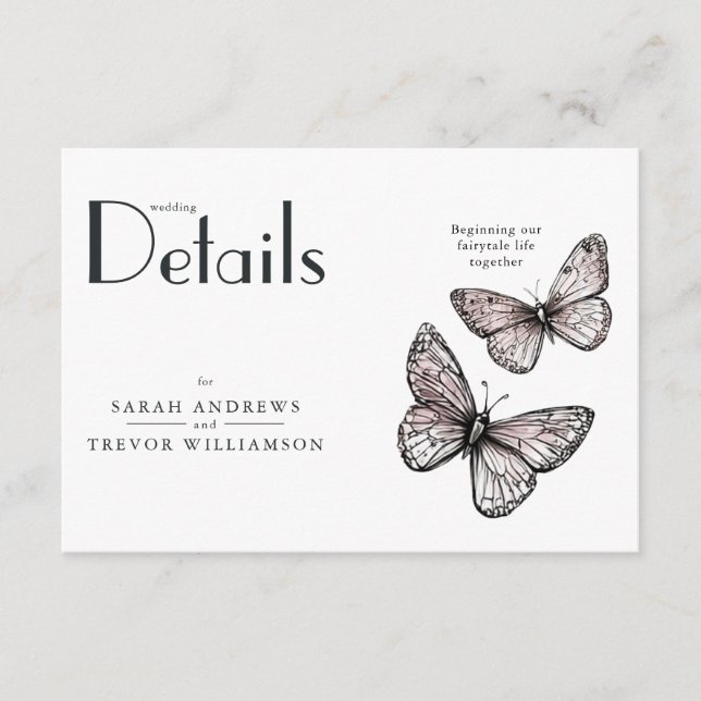 Cartão De Informações Esboço Rústico de Borboletas em Rubor (Frente)