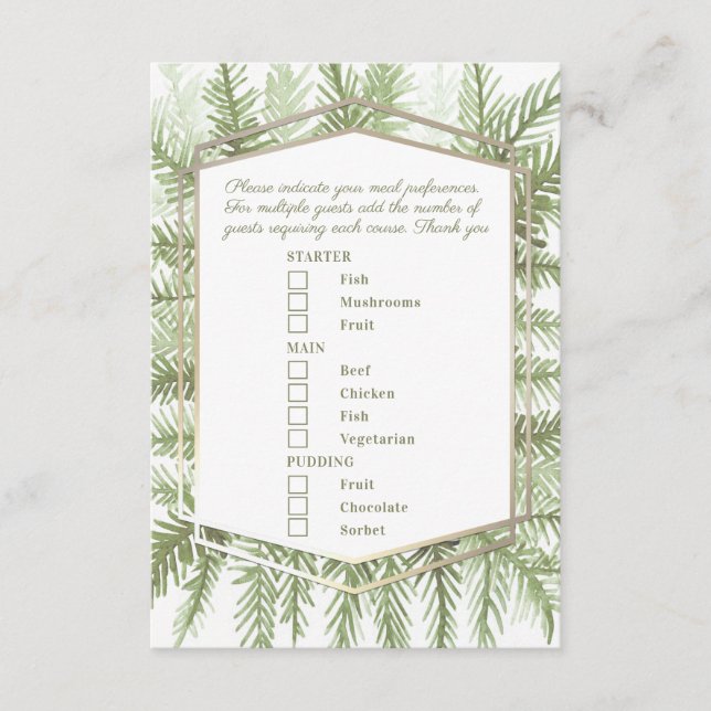 Cartão De Informações Escolha das refeições evento de inverno arte verde (Frente)