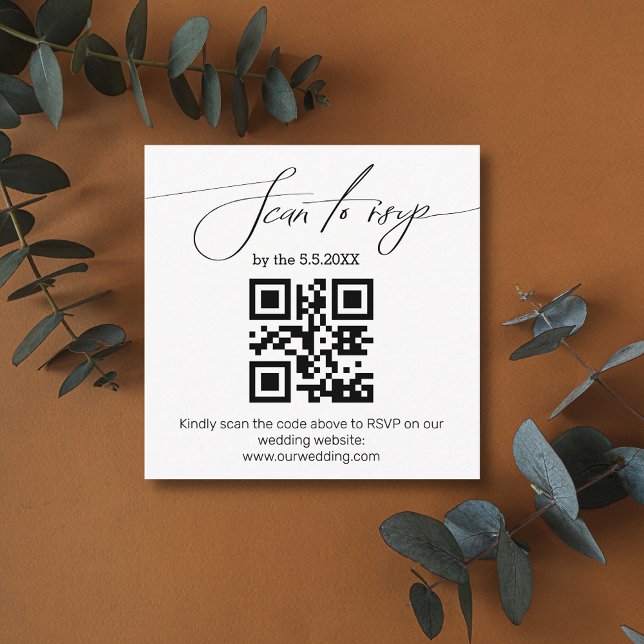 Cartão De Informações escrita manual elegante rsvp qr code casamento sim (Criador carregado)