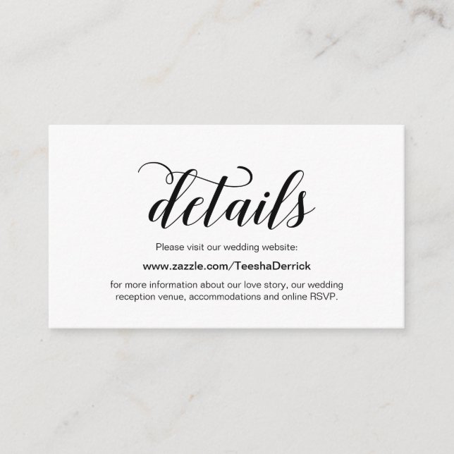 Cartão De Informações Escrita Preta Elegante, Detalhes do Site de Casame (Frente)