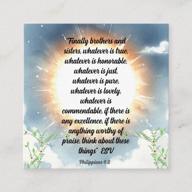 Cartão De Informações Escritura Philippians Quatro Oito (Frente)