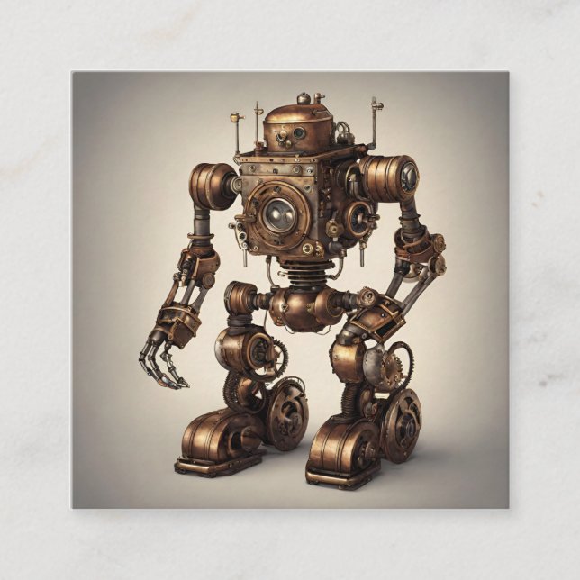Cartão De Informações Escultura de Robô Steampunk em Bronze (Frente)